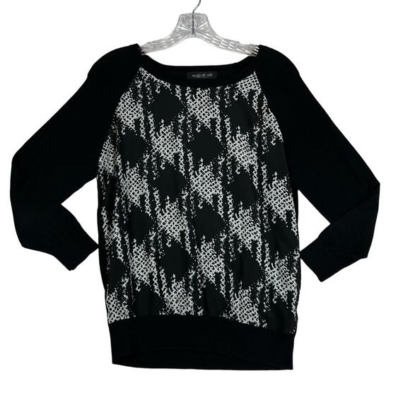 August Silk Sweater Top Womens Medium Black Check Long Sleeve - Picture 1 of 8